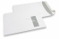 Buste con finestra, bianco, 220 x 312 mm (EA4), finestra a destra 40 x 110 mm, posizione della finestra 20 mm dal destra e 50 mm dal lato superiore, 120 grammi, chiusura a lembo autoadesivo, peso circa 18 g cad. | Paesedellebuste.it