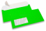 Buste fluorescenti - verde, con finestra 45 x 90 mm, posizione della finestra 20 mm dal sinistra e 15 mm dal lato inferiore | Paesedellebuste.it