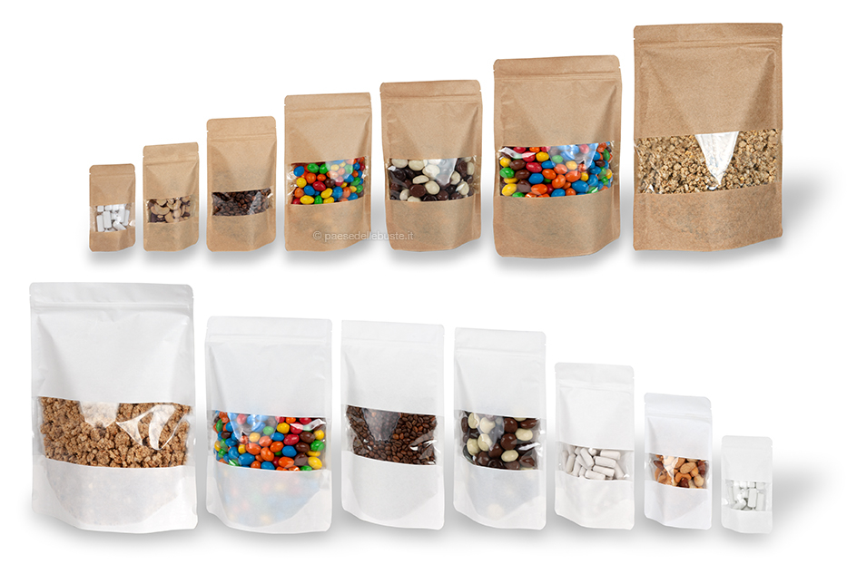 Sacchetti Doypack in carta con finestra