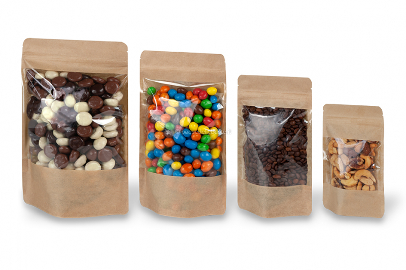 Sacchetti Doypack in carta con finestra grande