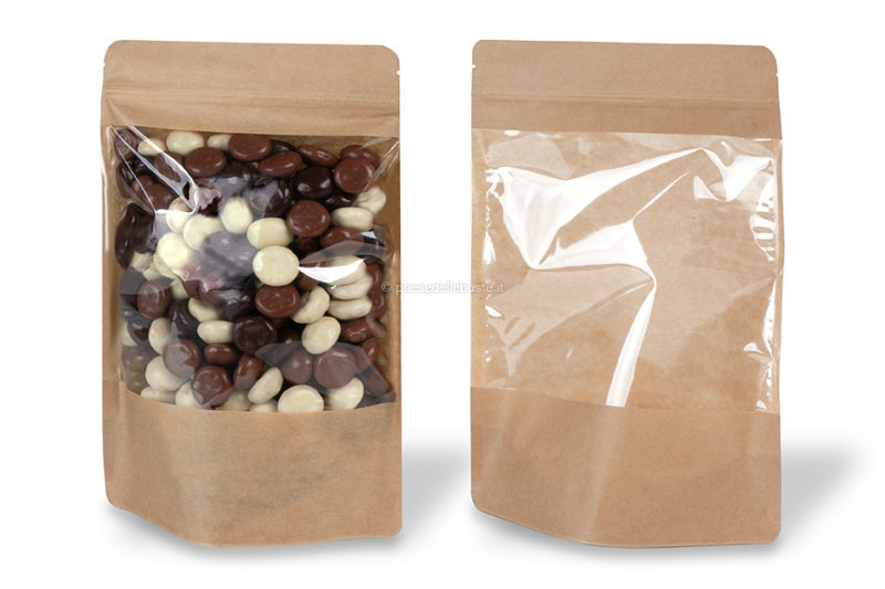 Sacchetti in carta con fondo quadro e finestra grande - 200 x 300 x 100 mm, 1800 ml