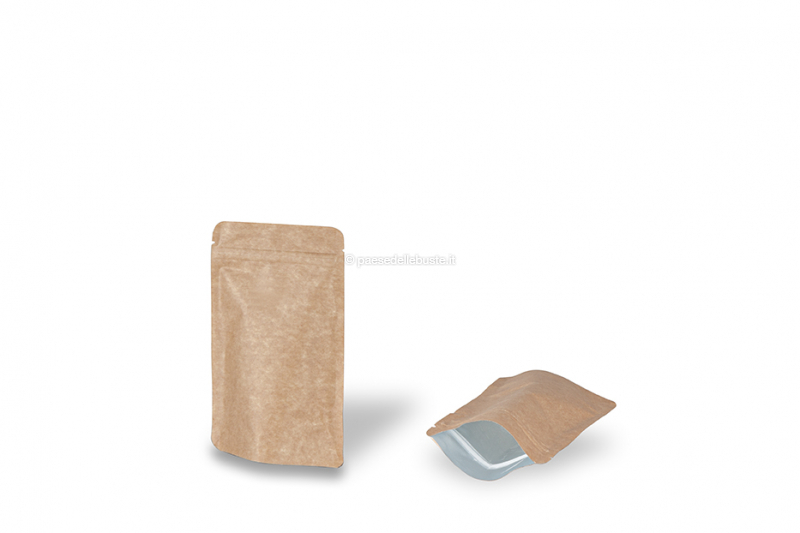 Sacchetti Doypack in carta Kraft marrone - 110 x 185 x 70 mm, 250 ml