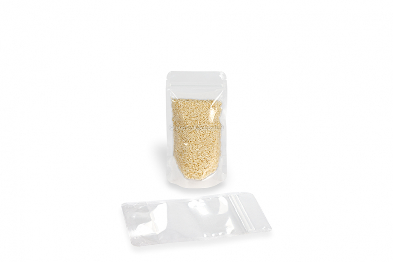 Sacchetti Doypack trasparenti con fondo quadro - 110 x 185 x 70 mm, 250 ml