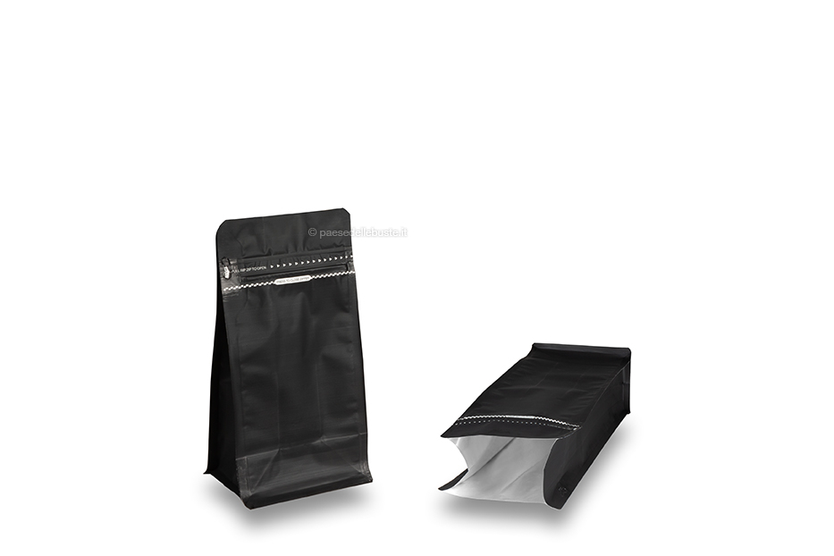 Sacchetti  con fondo piatto - nero, 500 ml / 250 grammi caffè macinato | Paesedellebuste.it