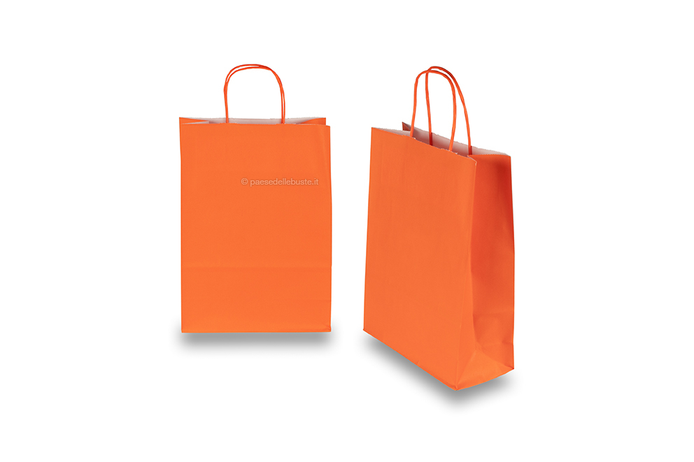 Sacchetti di carta con manici intrecciati - arancione, 220 x 100 x 310 mm, 90 grammi