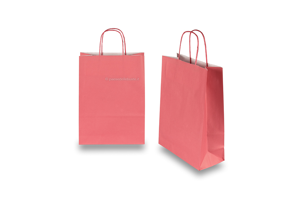 Sacchetti di carta con manici intrecciati - rosso velluto, 220 x 100 x 310 mm, 90 grammi
