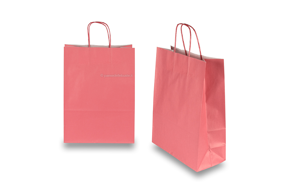 Sacchetti di carta con manici intrecciati - rosso velluto, 260 x 120 x 350 mm, 90 grammi