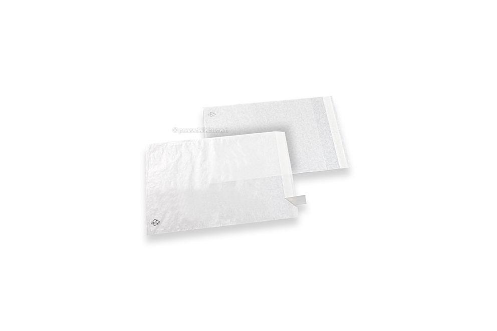 Buste glassine bianche con chiusura adesiva - 130 x 150 mm
