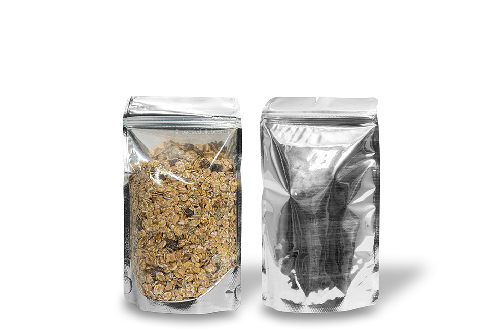 Sacchetti Doypack metallizzati trasparenti - argento metallizzato, 130 x 225 x 70 mm - 500 ml