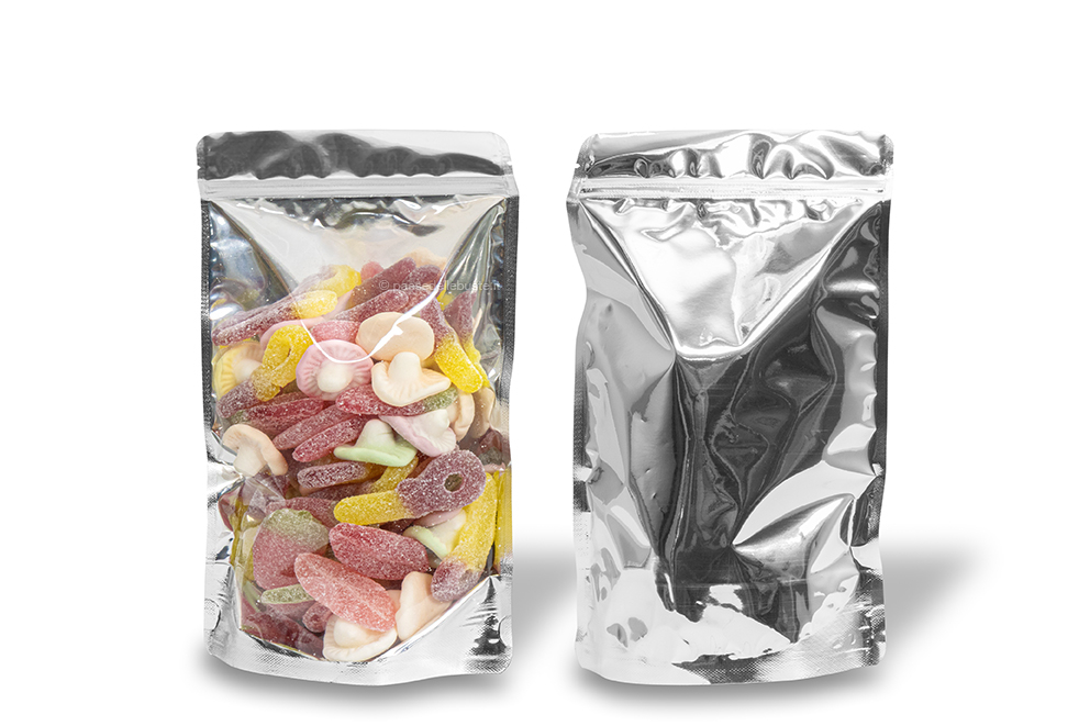 Sacchetti Doypack metallizzati trasparenti - argento metallizzato, 160 x 270 x 80 mm - 750 ml