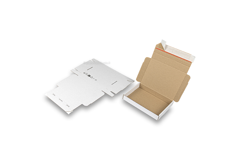 Scatole fustellate con lembo autoadesivo - 160 x 120 x 25 mm (A6), bianco